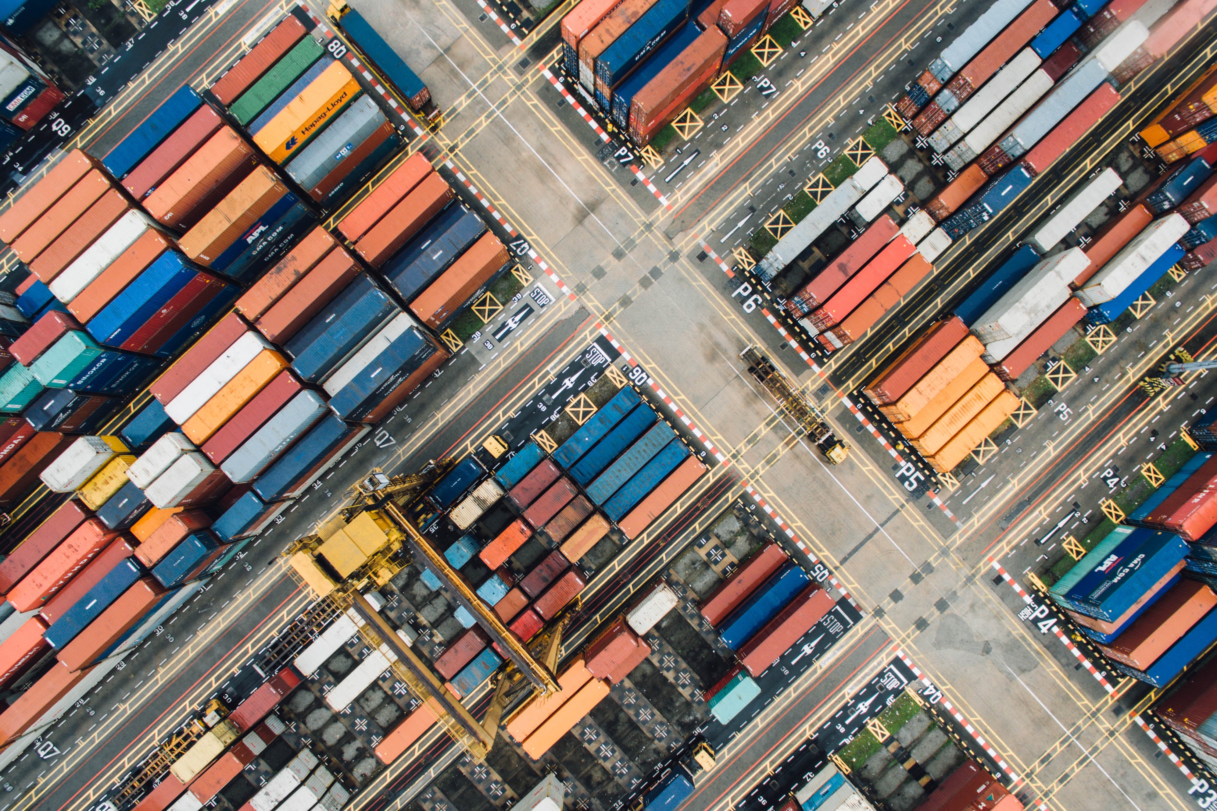 Aerial shot of shipping containers