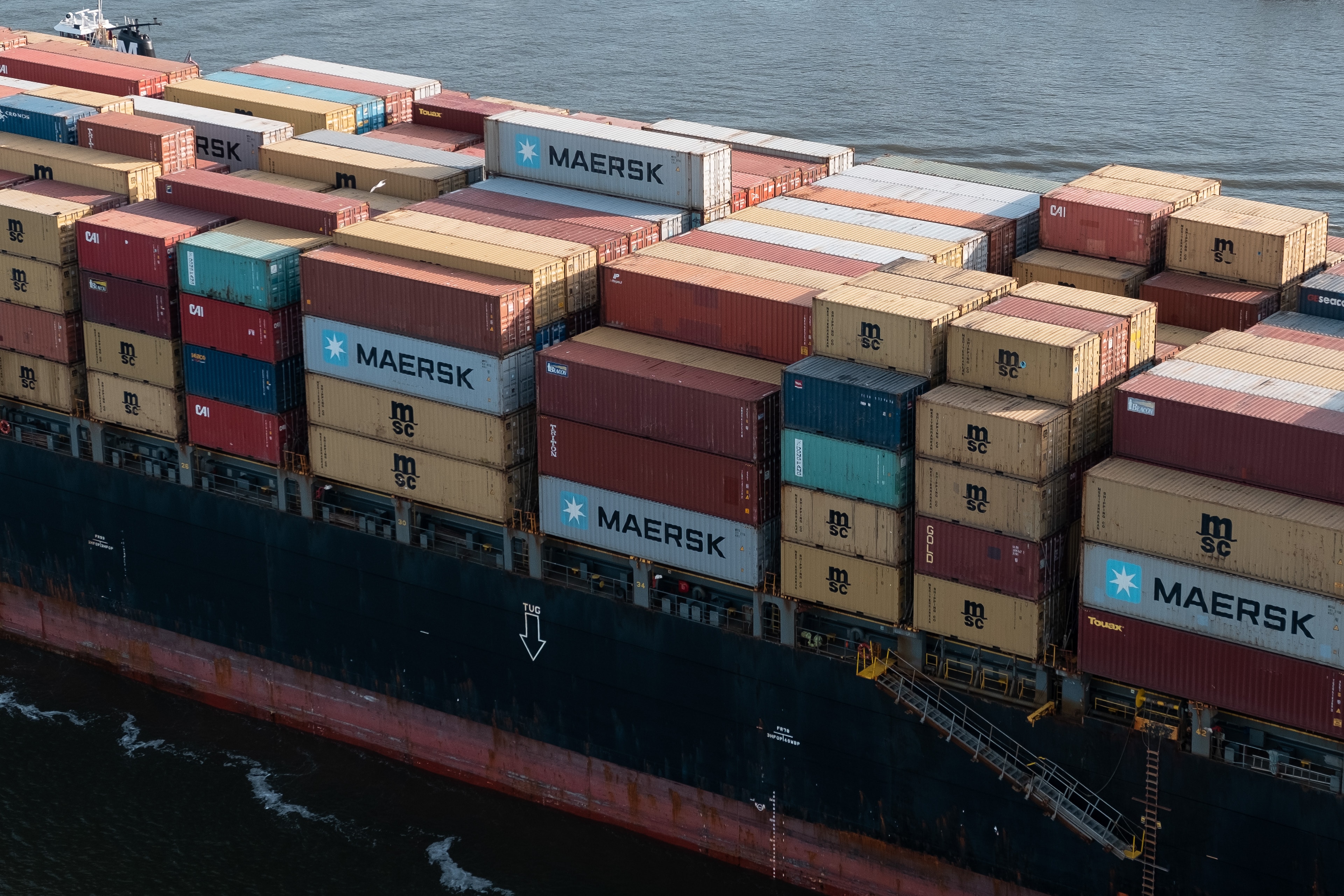 Shot of shipping containers on a ship