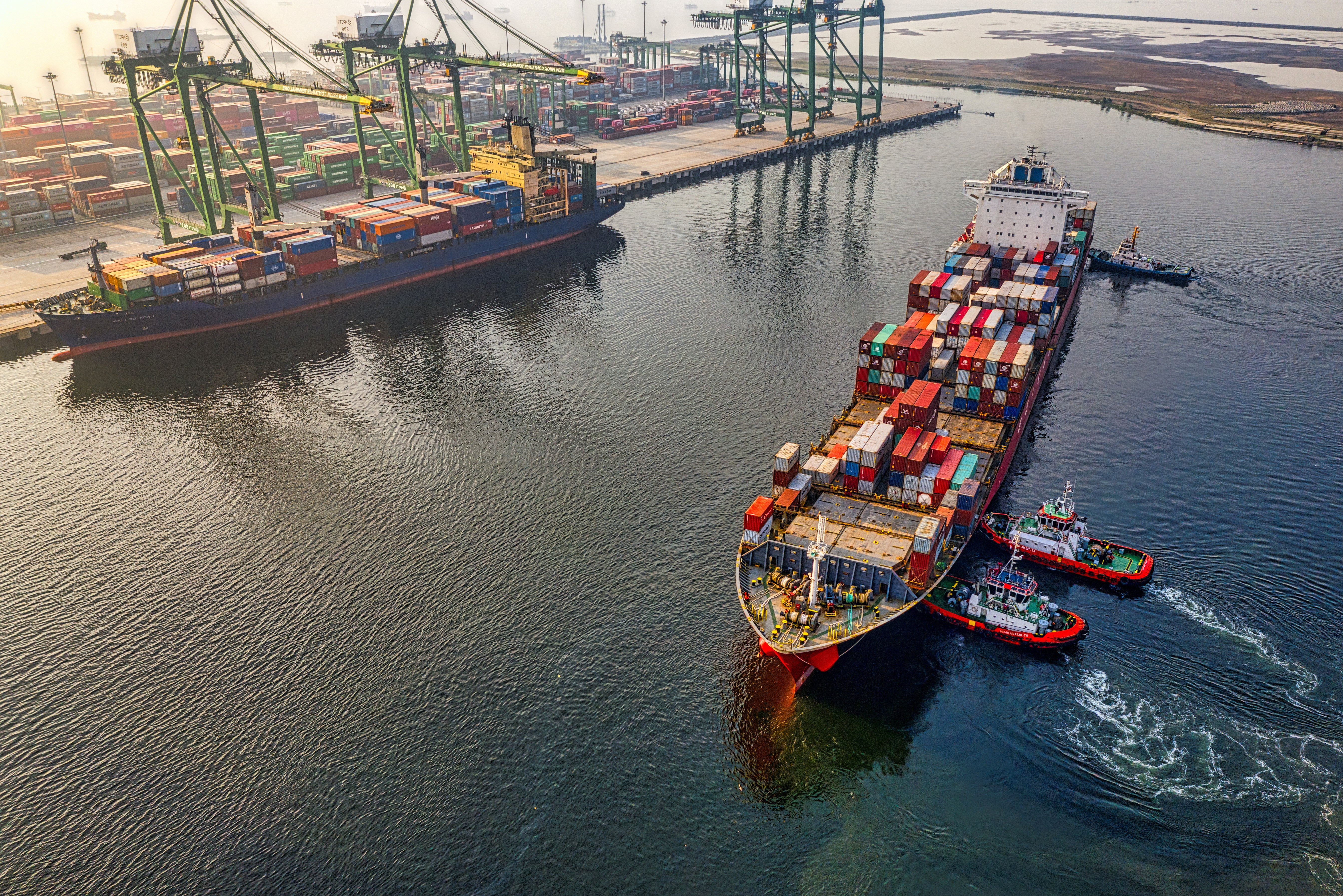 Cargo ships near a docking site